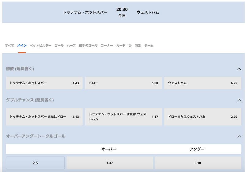 ビーベット　プレミアリーグ　オッズ